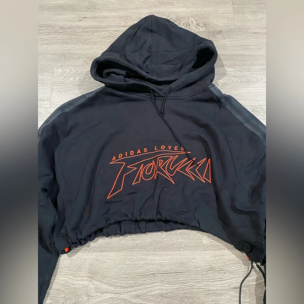 Adidas Originals X Fiorucci Crop Hoodie Black Cropped Hoodie with Orange Graphic